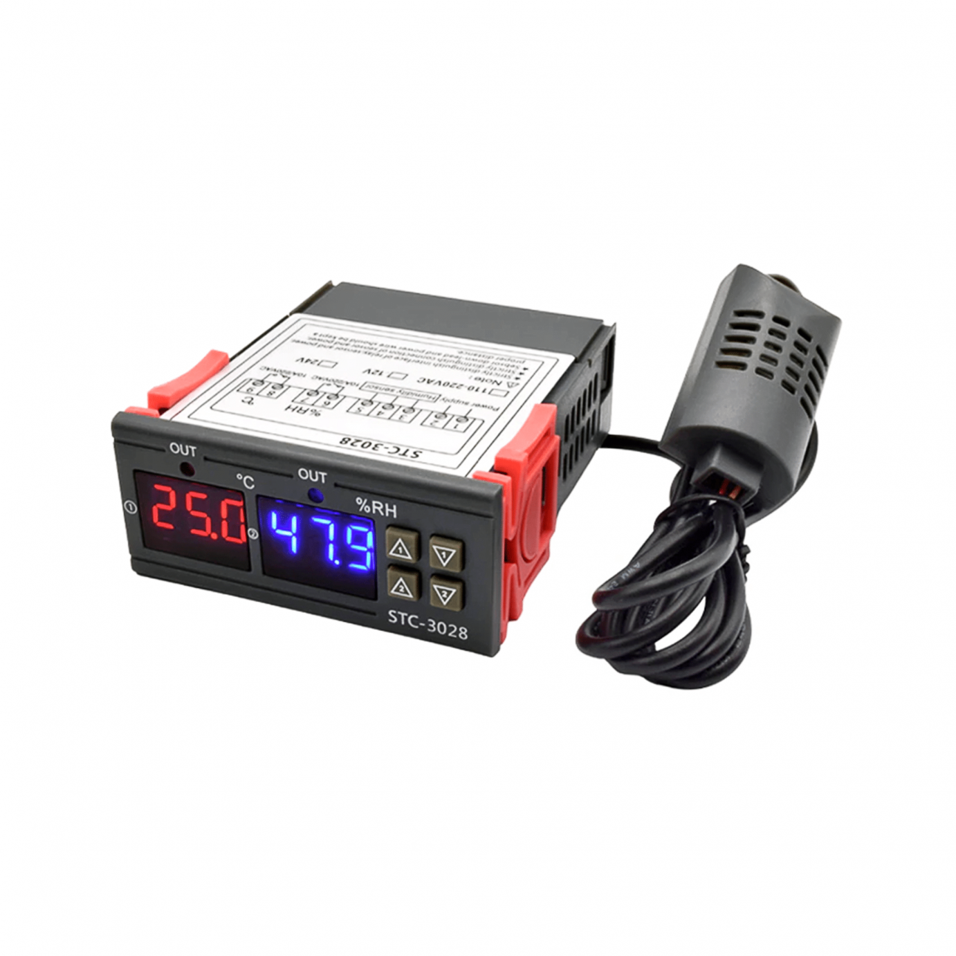  Elektroninis temperatūros, drėgmės valdiklis su 1m jutikliu 230V STC-3028